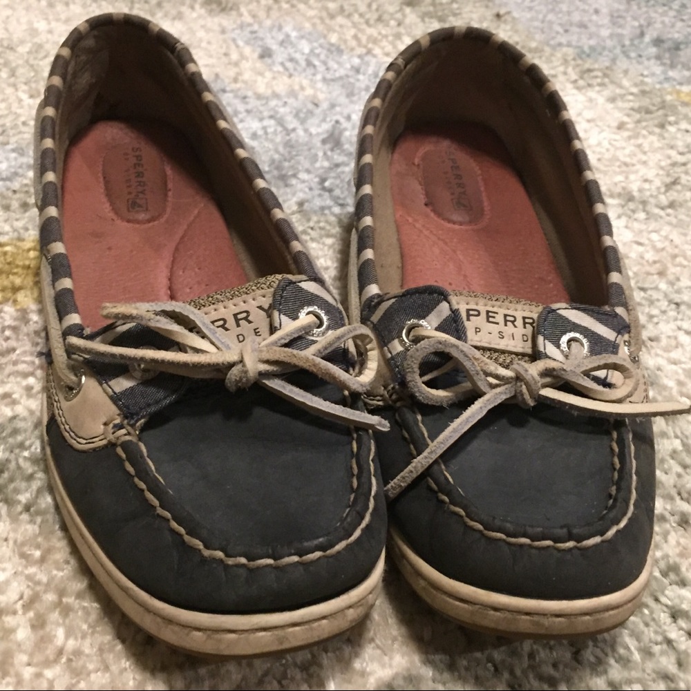 navy and white striped sperrys